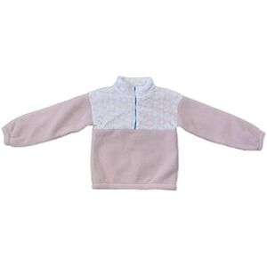 LOVE GLAM GIRL Kids Pink‎ White Daisy Fleece Quarter Zip Pullover Size L